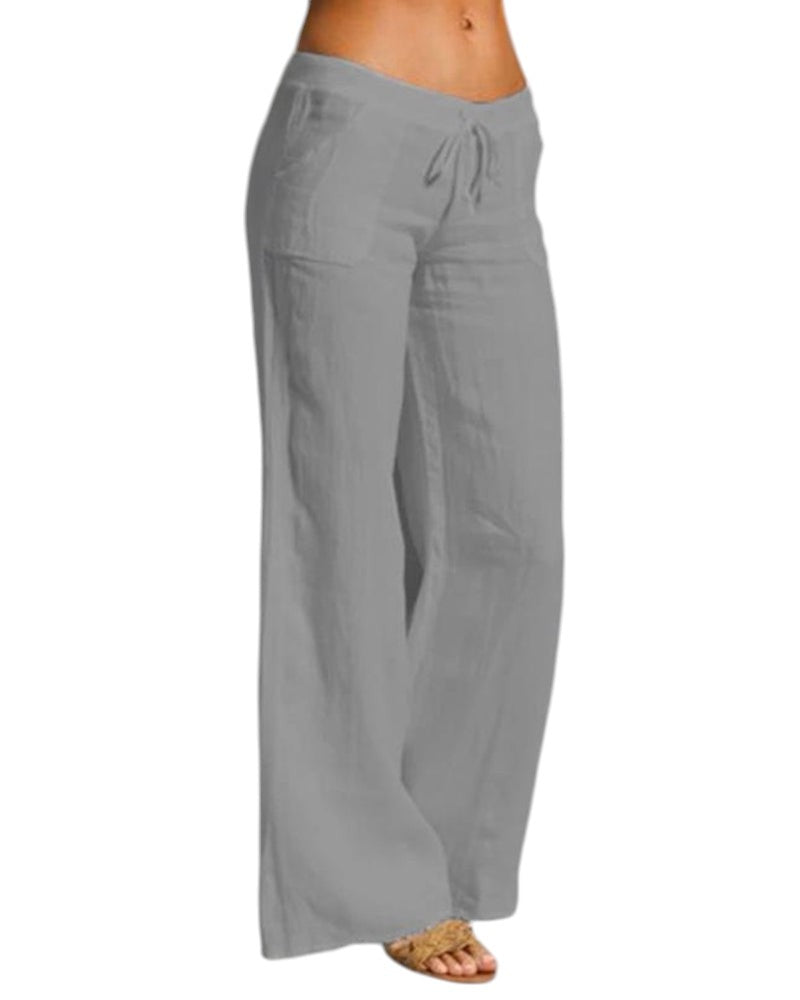 Pantalon femme en lin – coupe ample & taille élastique confortable