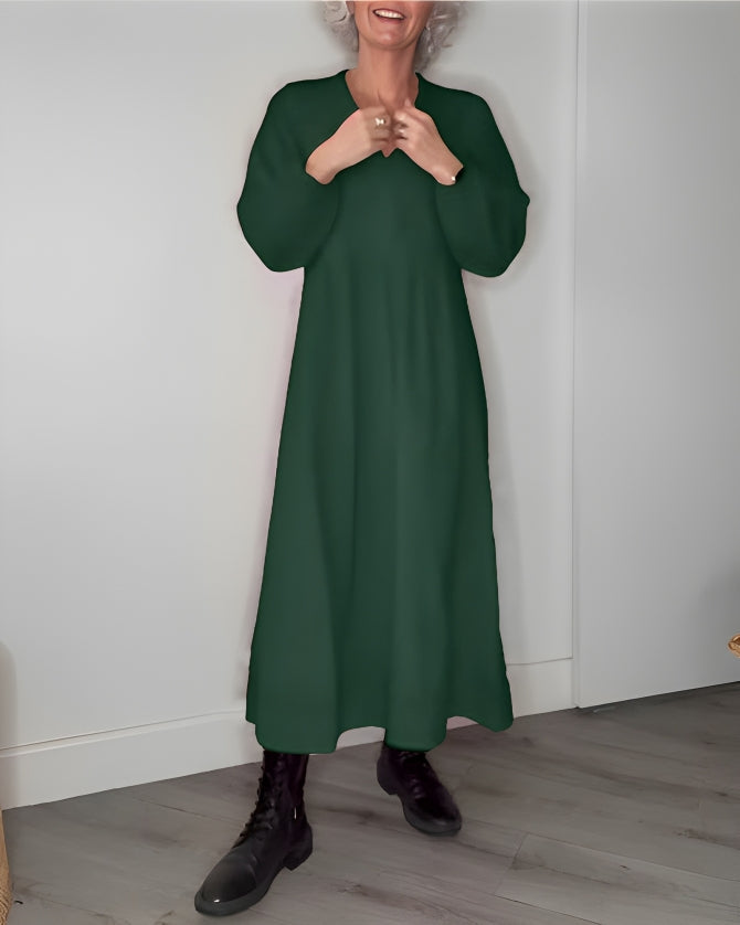 Robe longue femme Amanda – robe élégante à col en V et manches longues pour l’hiver