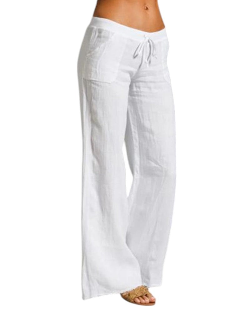 Pantalon femme en lin – coupe ample & taille élastique confortable