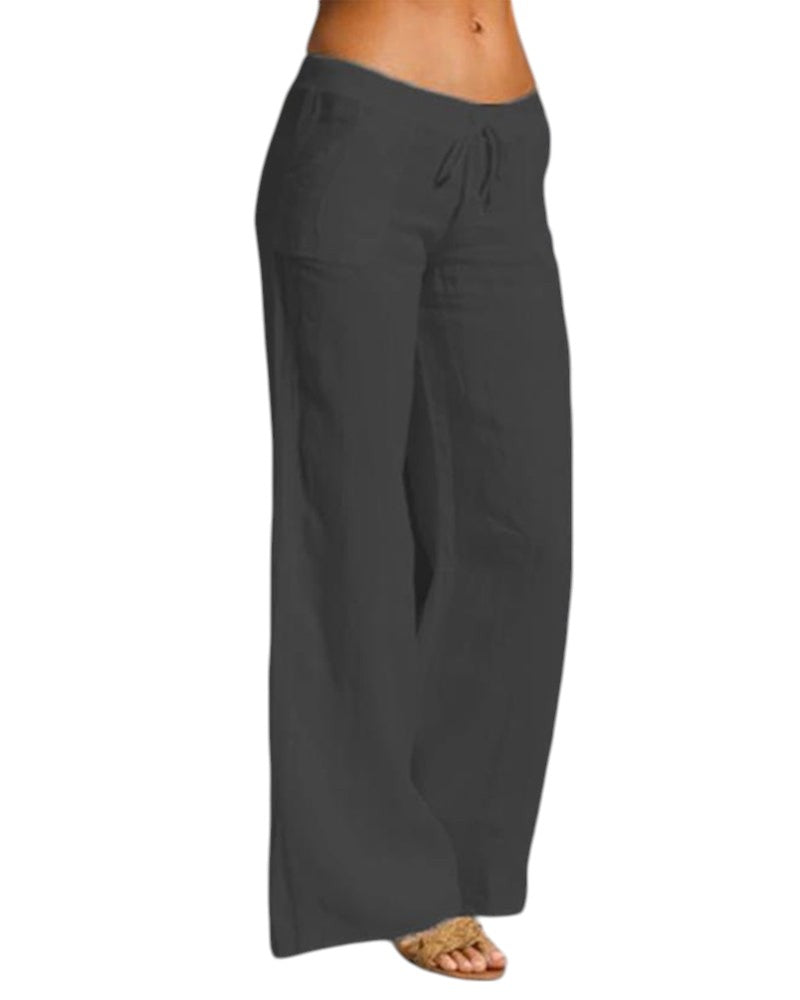 Pantalon femme en lin – coupe ample & taille élastique confortable