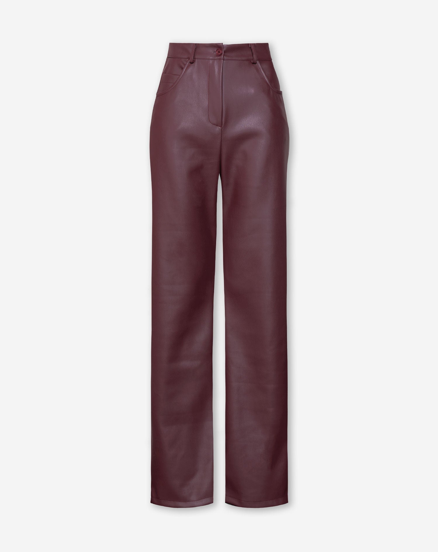 Pantalon cuir femme petite – straight leg PU bordeaux élégant & tendance