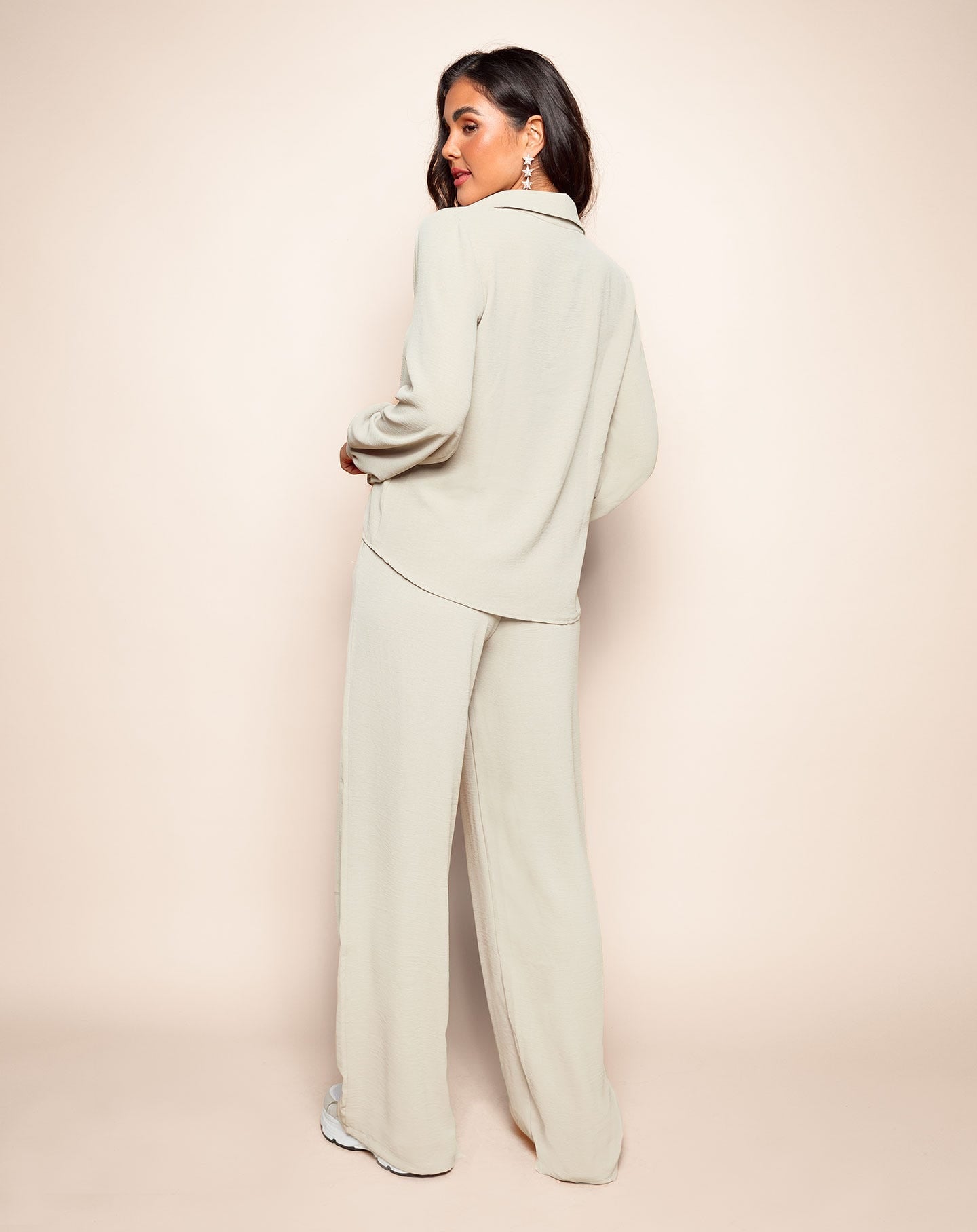 Pantalon femme JULIE – pantalon beige wide leg taille élastique chic & confortable