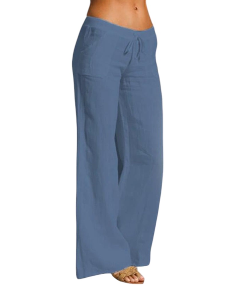Pantalon femme en lin – coupe ample & taille élastique confortable