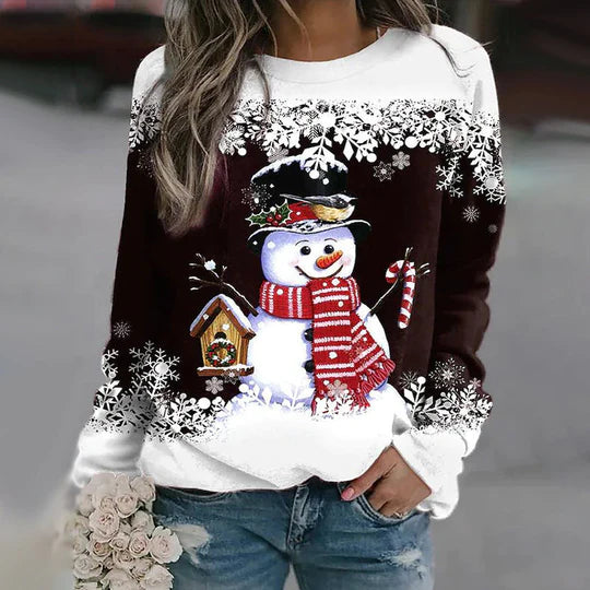 Pull d’Hiver Femme à Motif Bonhomme de Neige – Chaleur, Confort & Style Festif