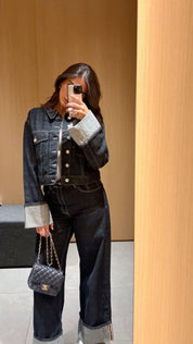 Ensemble femme en denim – Veste à col & pantalon, style chic intemporel