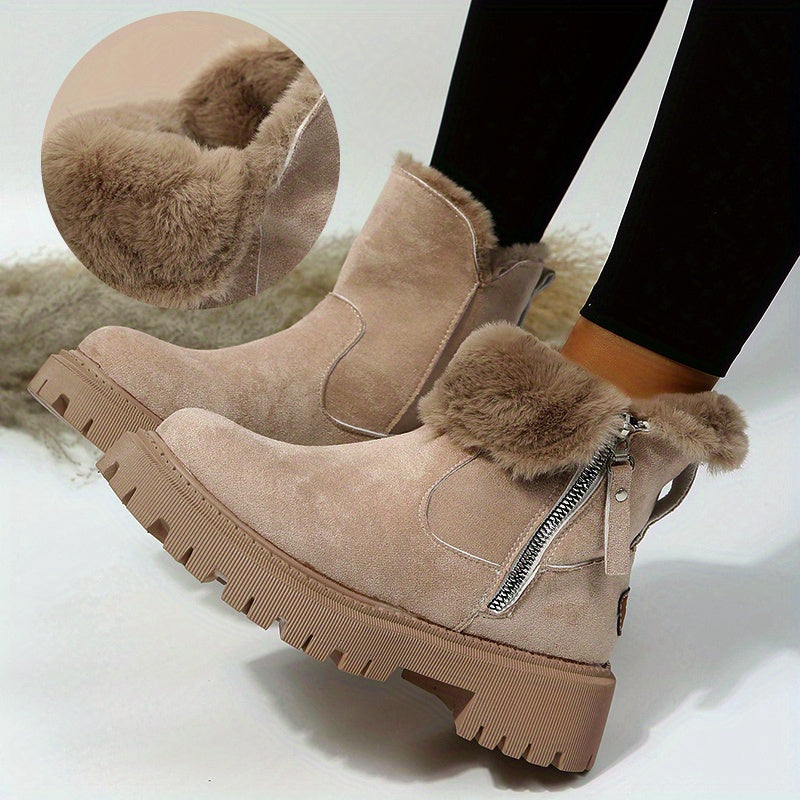 Bottines femme – bottes chaudes à doublure peluche & semelle plateforme zippée