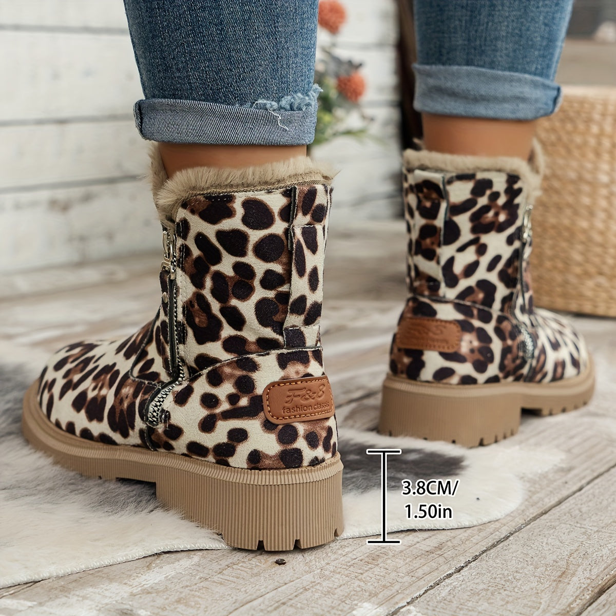 Bottines femme – bottes chaudes à doublure peluche & semelle plateforme zippée
