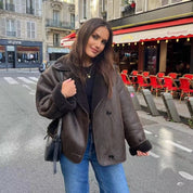 Veste cuir marron Amy femme — blouson vintage à doublure polaire & coupe féminine