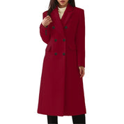 Manteau long en laine femme – Élégant manteau bordeaux à double boutonnage
