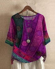 Top femme Ritva style boho oversize – Imprimé unique et léger
