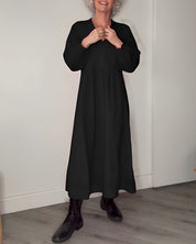 Robe longue femme Amanda – robe élégante à col en V et manches longues pour l’hiver