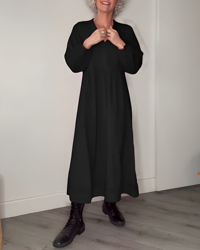 Robe longue femme Amanda – robe élégante à col en V et manches longues pour l’hiver