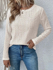 Blouse dentelle élégante broderie manches longues – Coton doux & détails luxe