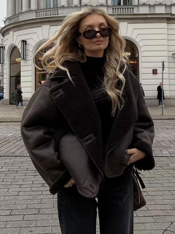 Veste cuir marron Amy femme — blouson vintage à doublure polaire & coupe féminine