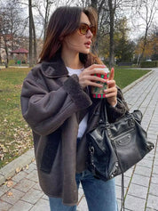 Veste cuir marron Amy femme — blouson vintage à doublure polaire & coupe féminine