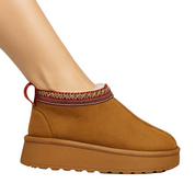 Chaussons chauds femme – pantoufles camel doublées polaire & détails tricotés