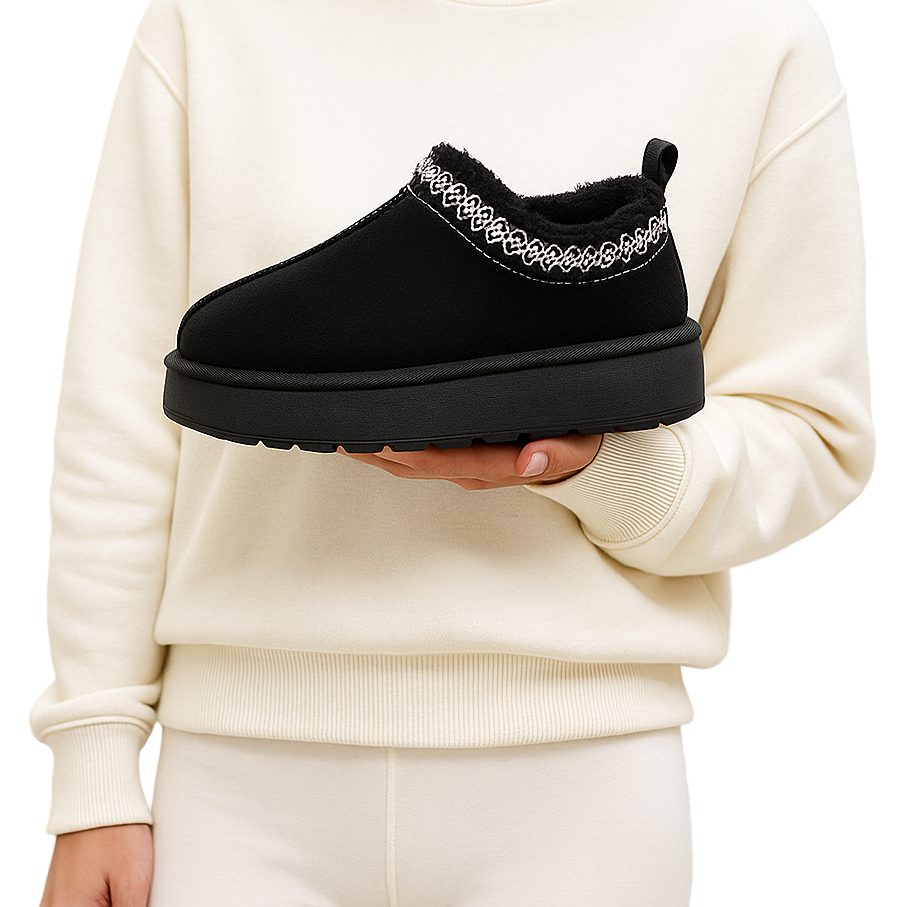 Chaussons chauds femme – pantoufles camel doublées polaire & détails tricotés