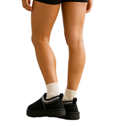 Chaussons chauds femme – pantoufles camel doublées polaire & détails tricotés