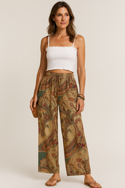 Pantalon boho “Lauren” taille haute femme — fluide & confortable été
