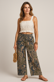 Pantalon boho “Lauren” taille haute femme — fluide & confortable été