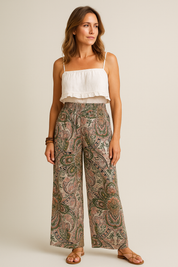 Pantalon boho “Lauren” taille haute femme — fluide & confortable été