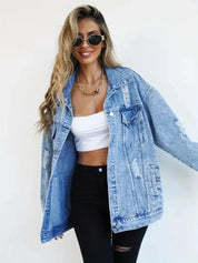 Veste denim oversize “Fay” doublée chaude | manteau en jean femme