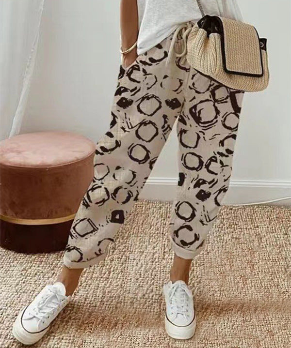 Pantalon large femme d’été à imprimé – Taille élastique et coupe fluide