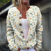 Cardigan femme en maille – Gilet à boutons & imprimé fleuri | Confort & élégance