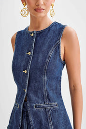 Ensemble denim court Demi femme — gilet sans manches + short taille haute