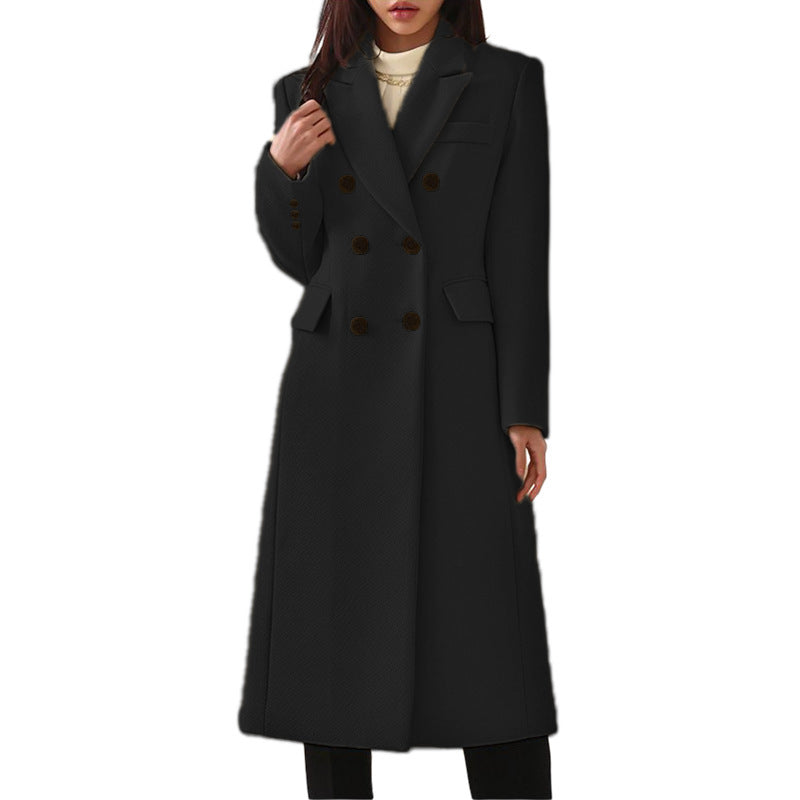 Manteau long en laine femme – Élégant manteau bordeaux à double boutonnage