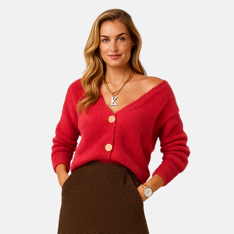 cardigan femme TWINKS – gilet maille douce, col V & boutons oversize mode