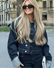 Ensemble femme en denim – Veste à col & pantalon, style chic intemporel