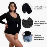 Body gainant string manches longues – shapewear sculptant invisible & élégant