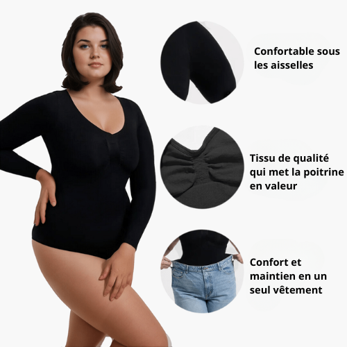 Body gainant string manches longues – shapewear sculptant invisible & élégant