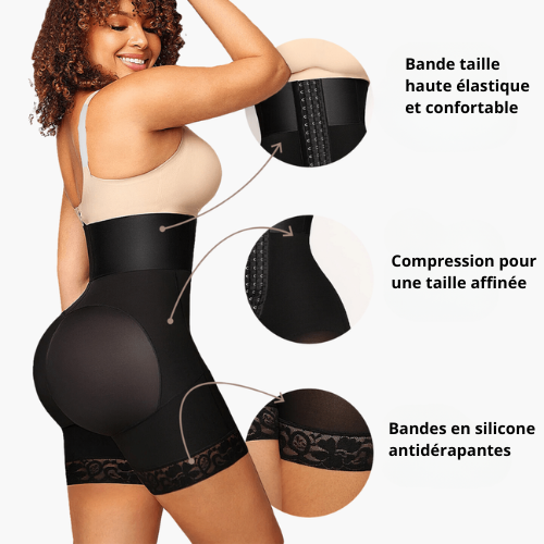 Short gainant taille haute – shapewear réglable avec 3 niveaux de compression
