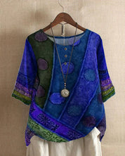 Top femme Ritva style boho oversize – Imprimé unique et léger