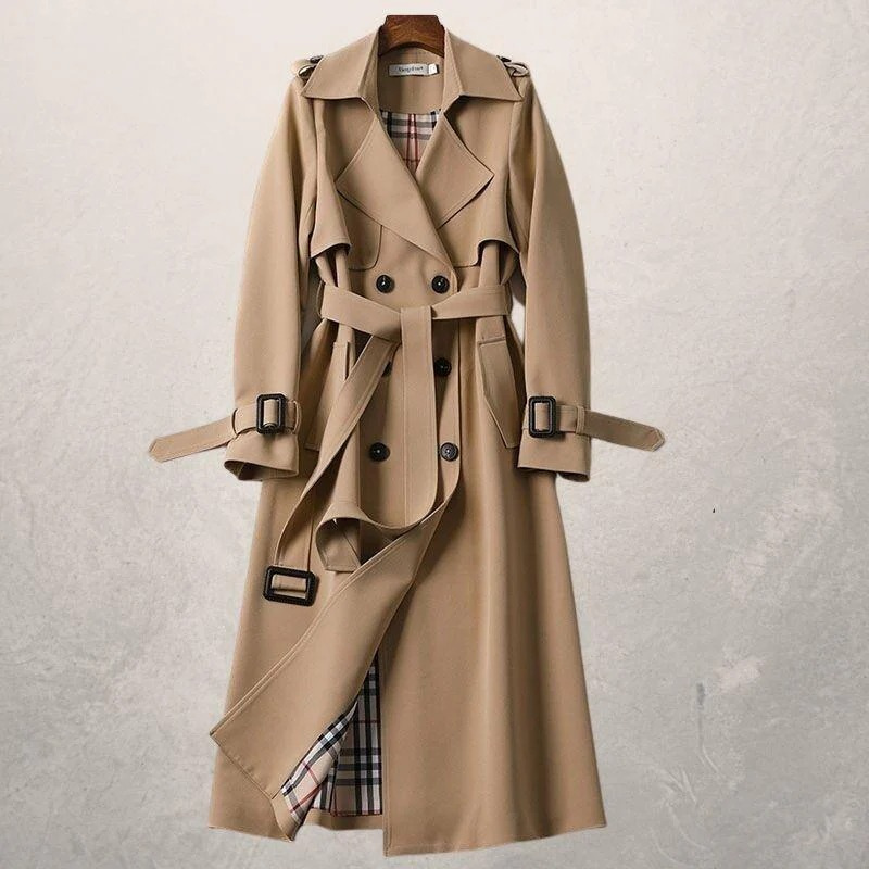 trench femme GURI – veste ceinturée cintrée à double boutonnage élégante