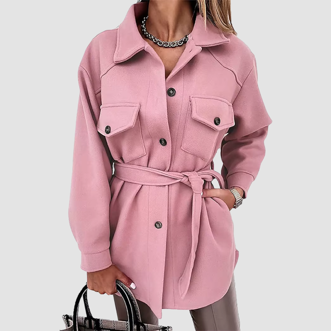 Veste longue femme Emilia ceinturée – Élégance slim pour automne-hiver