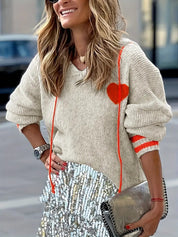 Pull Marinth femme – maille douce avec motif cœur & détails contrastés