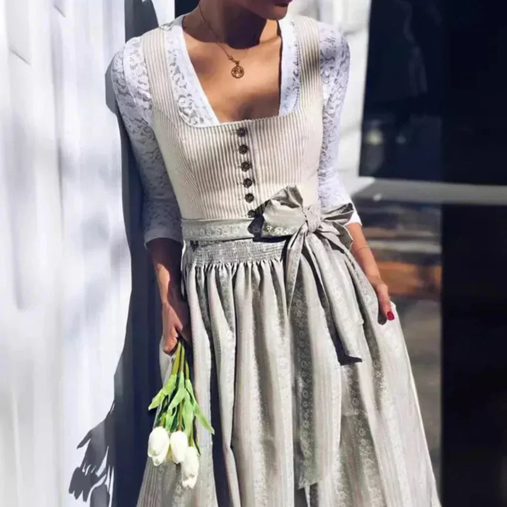 Dirndl femme traditionnel — robe Oktoberfest à col carré, silhouette élégante & festive