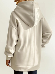 Sweat à capuche long femme avec col montant et zip – confort casual