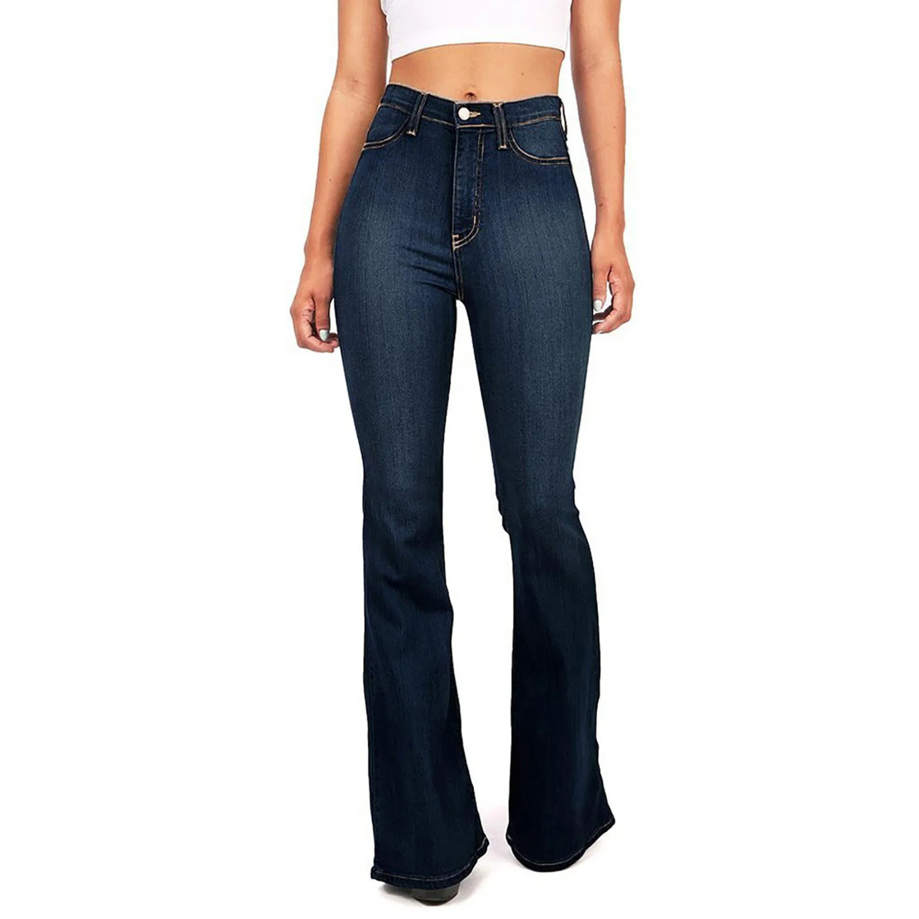 Jean flare taille haute stretch – coupe rétro bell-bottom élégante