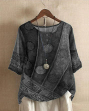 Top femme Ritva style boho oversize – Imprimé unique et léger