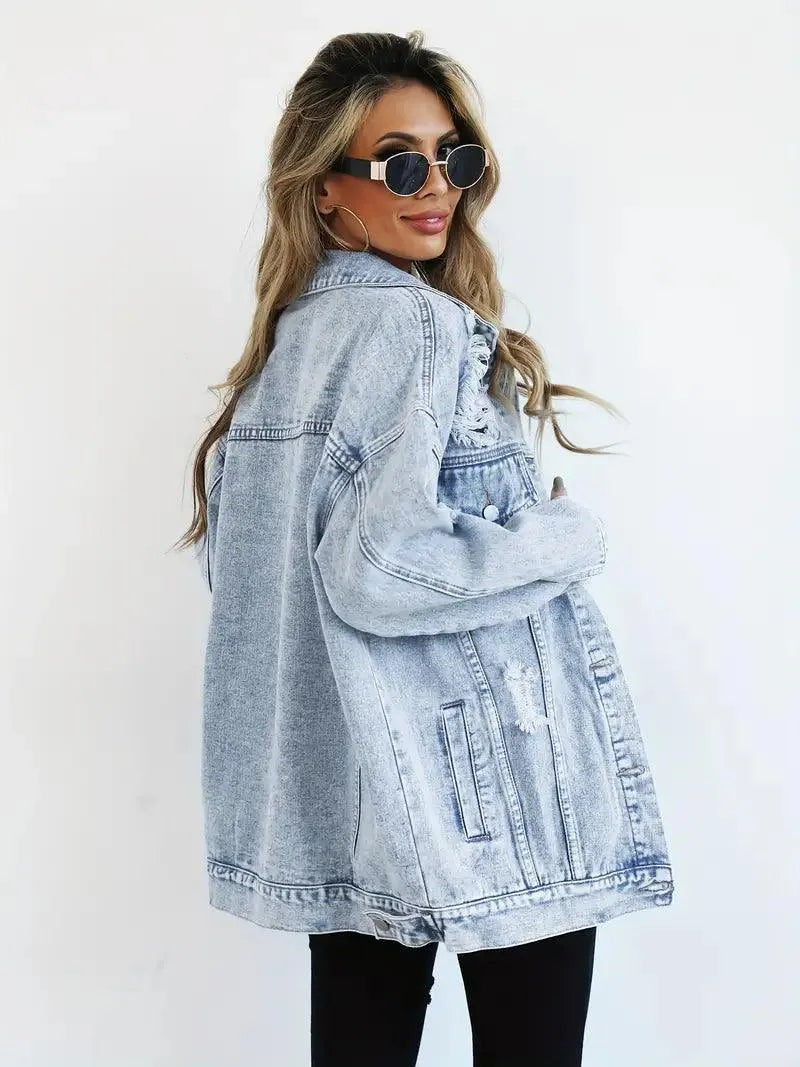 Veste denim oversize “Fay” doublée chaude | manteau en jean femme