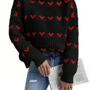 Pull femme Nola – maille à cœurs, col montant & coupe confort