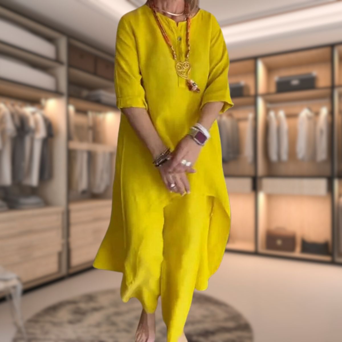 Ensemble femme deux pièces Marie – set confortable chic avec design patchwork