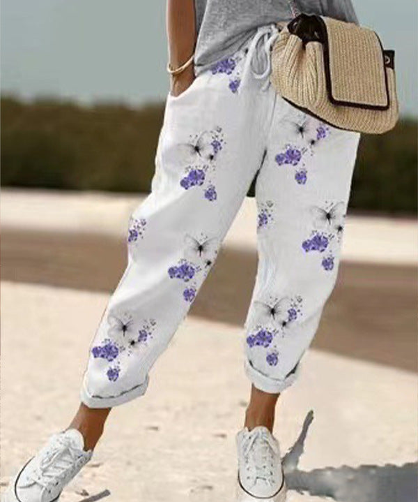 Pantalon large femme d’été à imprimé – Taille élastique et coupe fluide