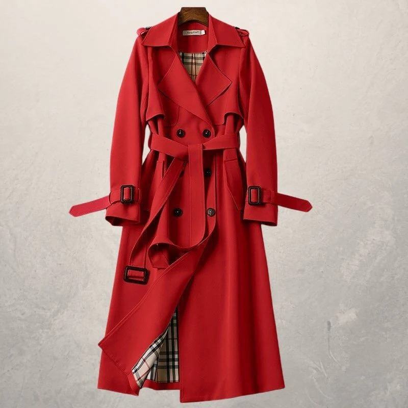 trench femme GURI – veste ceinturée cintrée à double boutonnage élégante