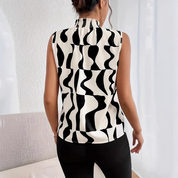 Top sans manches femme à motif ondulé – col montant chic et moderne