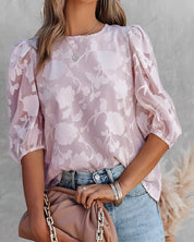 Fiona | Blouse femme blanche – Manches bouffantes & motif floral chic